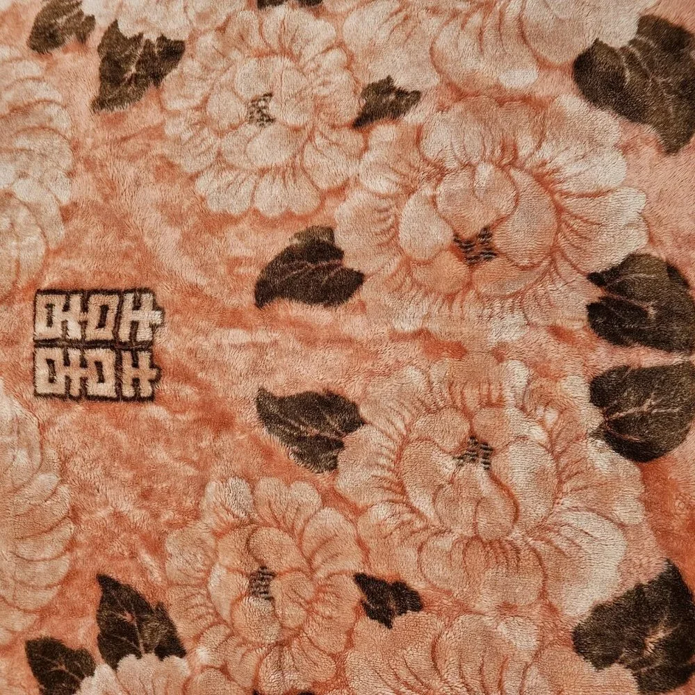 MCM VTG 1950s Korean Mink Peach‎ Pink Floral Blanket Coverlet Twin Heavy 58x81